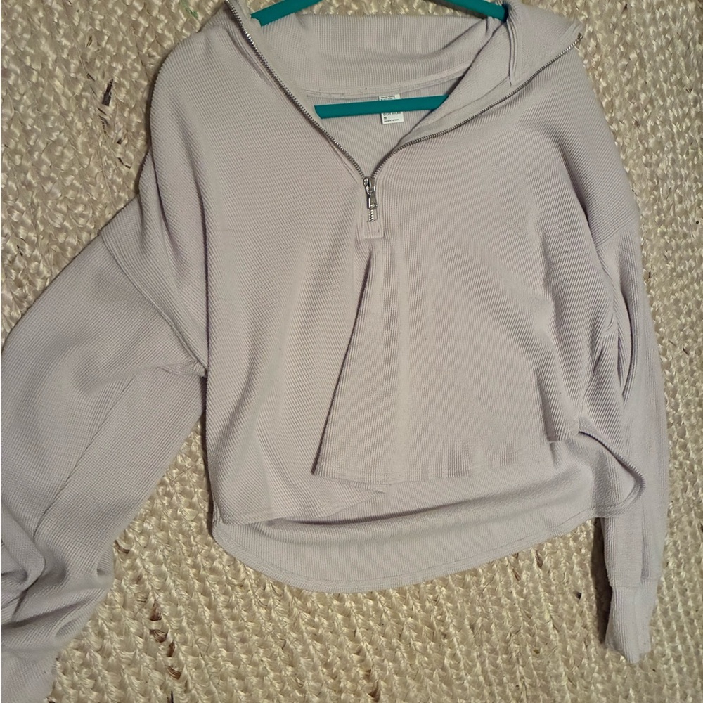 Gilly Hicks Lavender Waffle-Knit Cropped Half-Zip